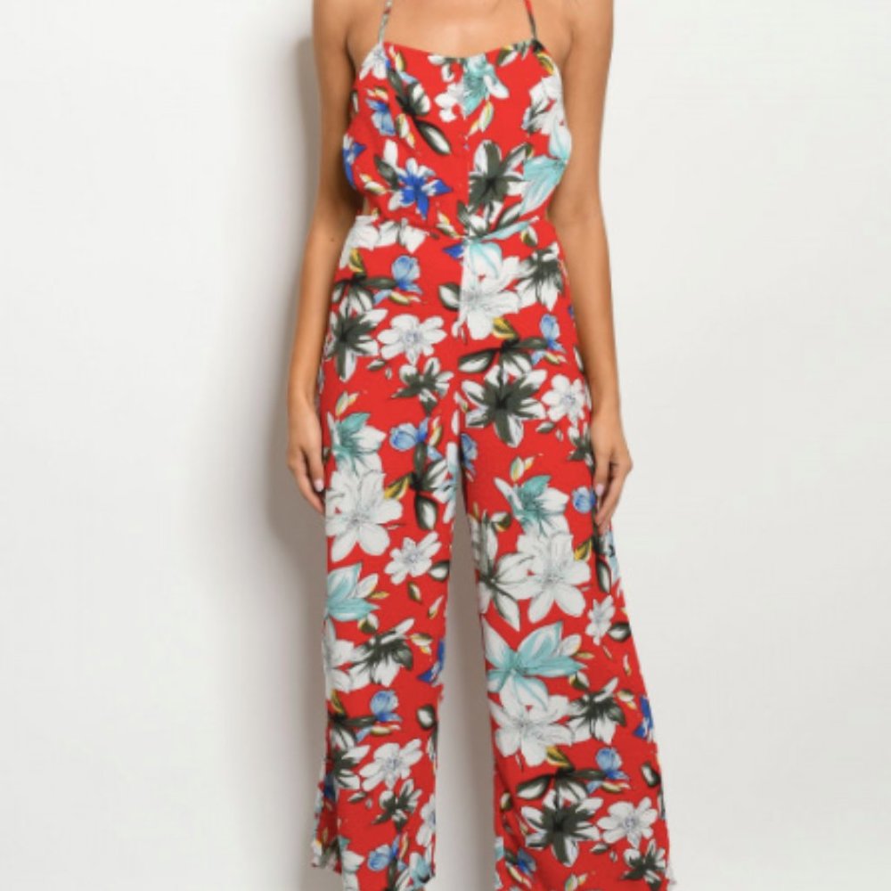 Red Floral Jumpsuit